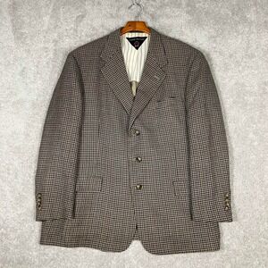 Tommy Hilfiger Blazer Sport Coat Mens 44R Brown Plaid 100% Wool Business Preppy